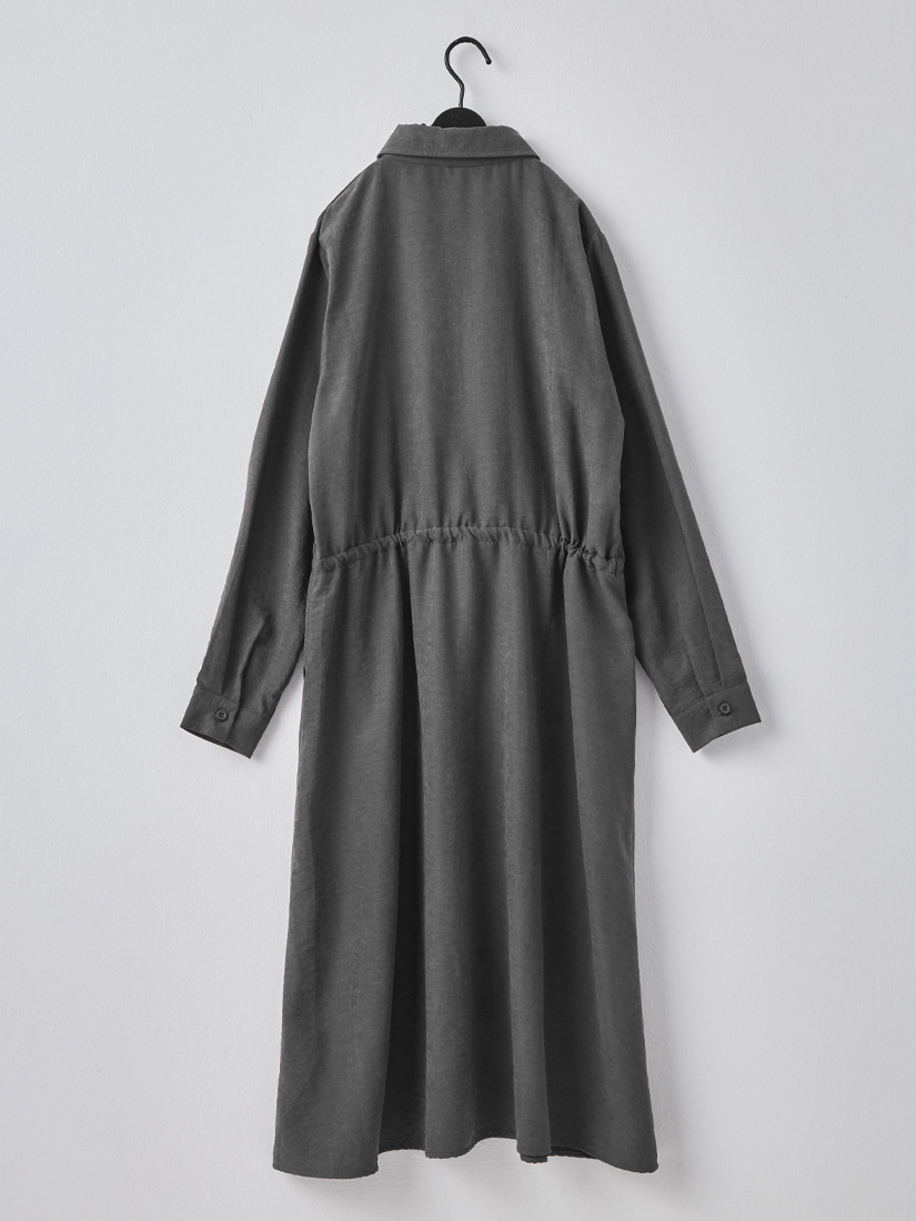 質感簡約桃面絨半門襟腰綁帶長版洋裝