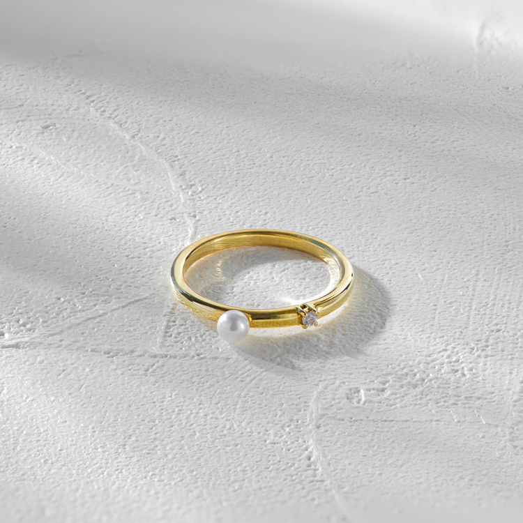 迷你珍珠鑽石14K戒指