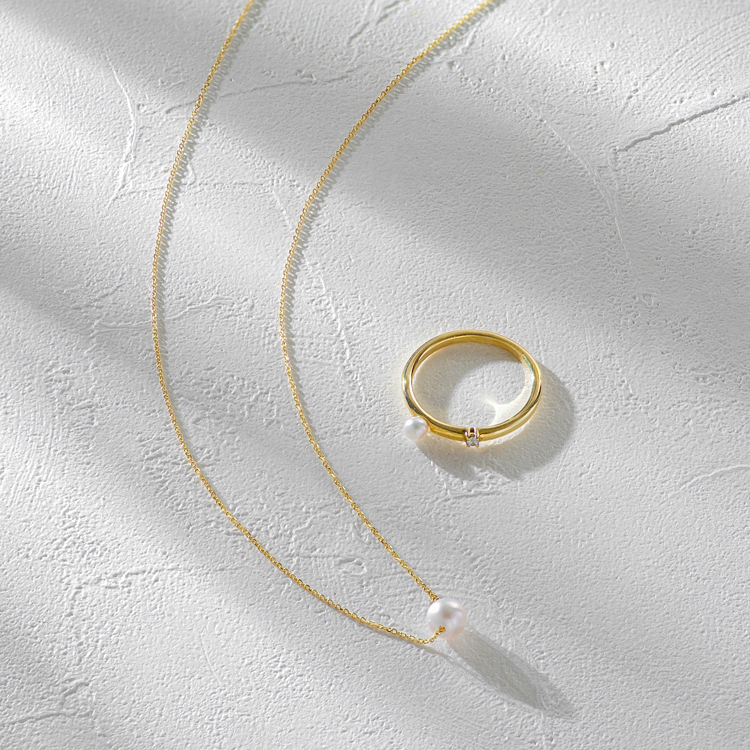 迷你珍珠鑽石14K戒指