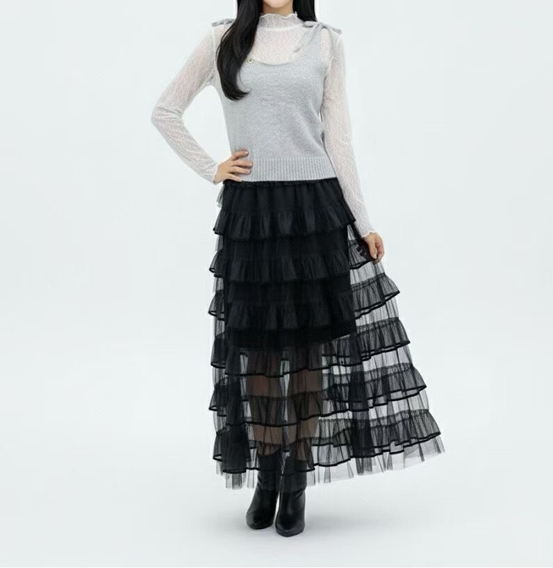 波浪紗蛋糕長裙