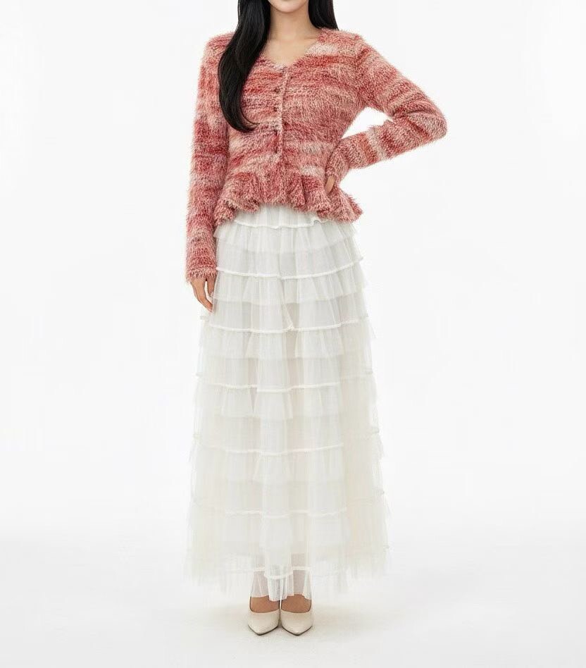 波浪紗蛋糕長裙