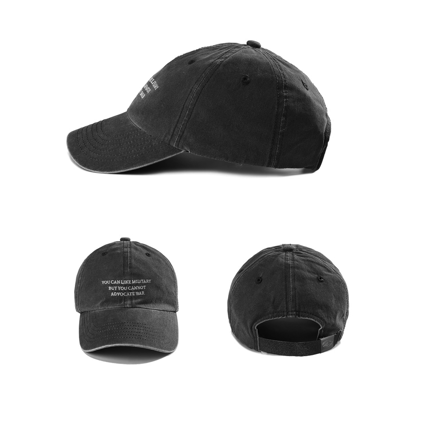 LAPIVIMA 反戰標語刺繡鴨舌帽水洗做舊蠟染6片帽