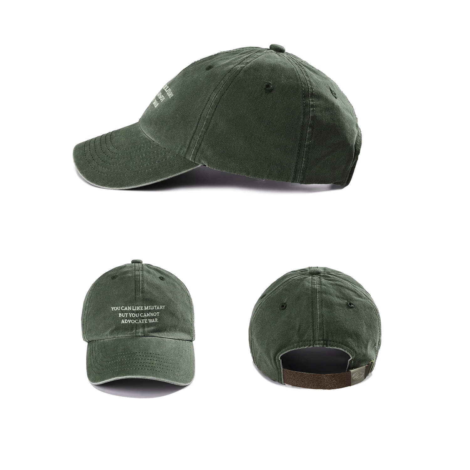 LAPIVIMA 反戰標語刺繡鴨舌帽水洗做舊蠟染6片帽