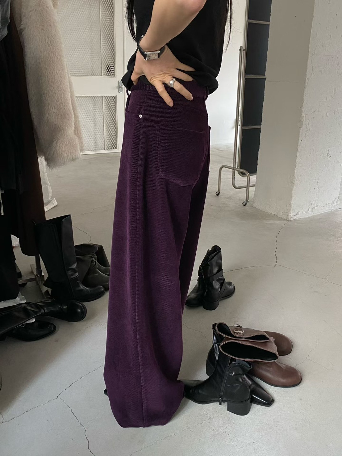 燈芯絨寬直筒長褲