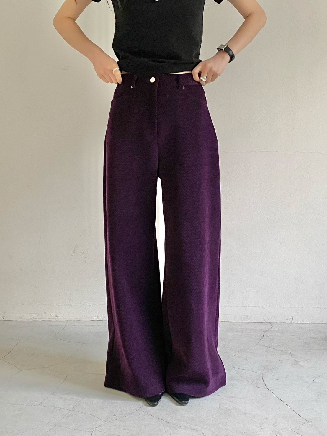 燈芯絨寬直筒長褲