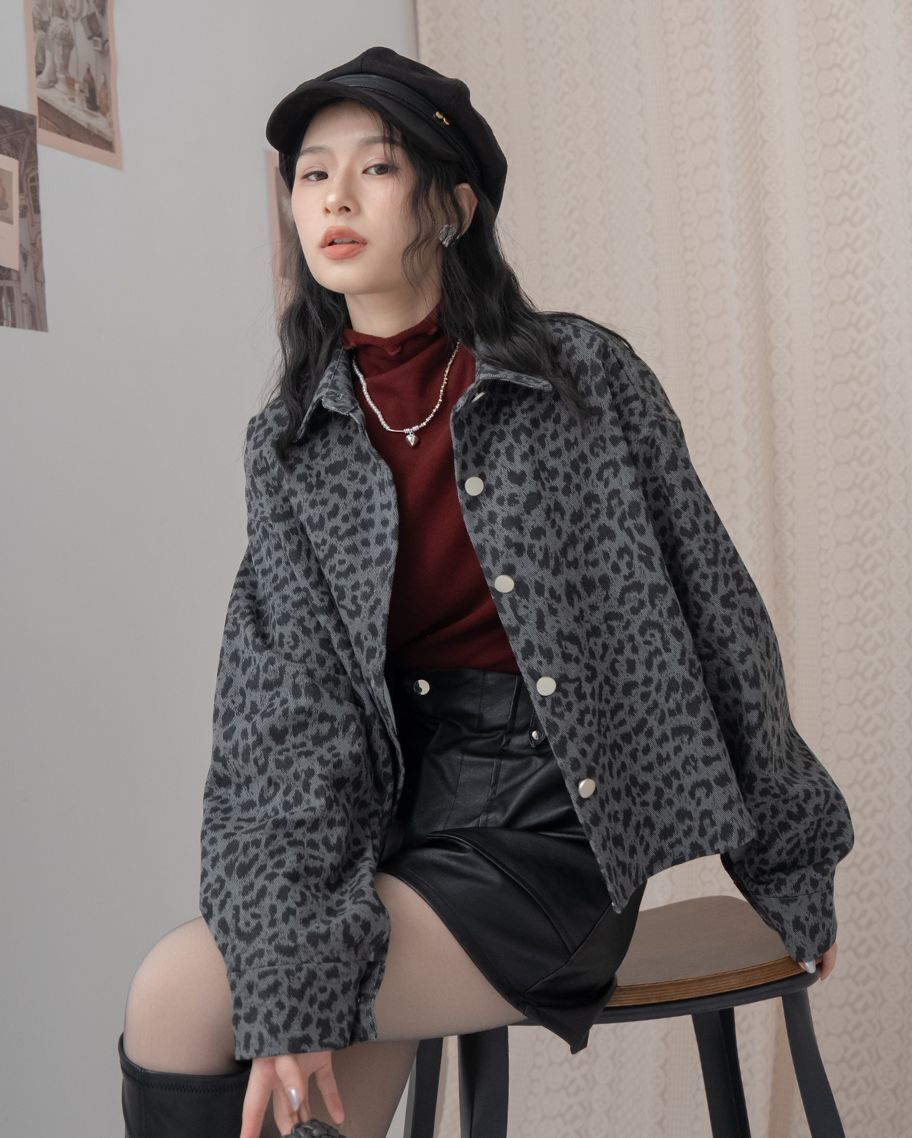 時髦豹紋短版外套