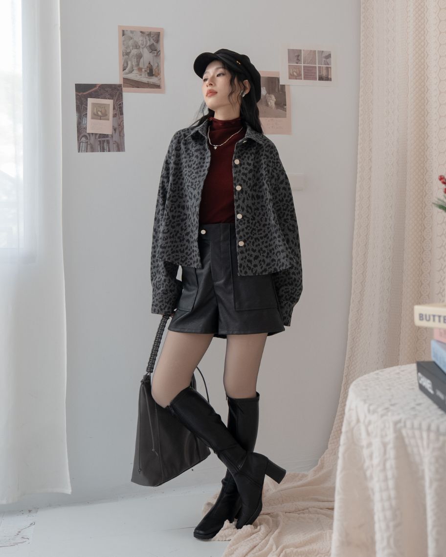 時髦豹紋短版外套
