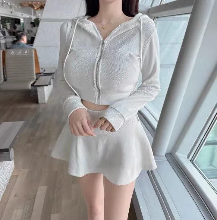 甜欲girl羊絨磨毛帶帽小外套短裙套裝🎄