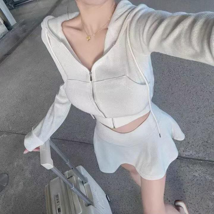 甜欲girl羊絨磨毛帶帽小外套短裙套裝🎄