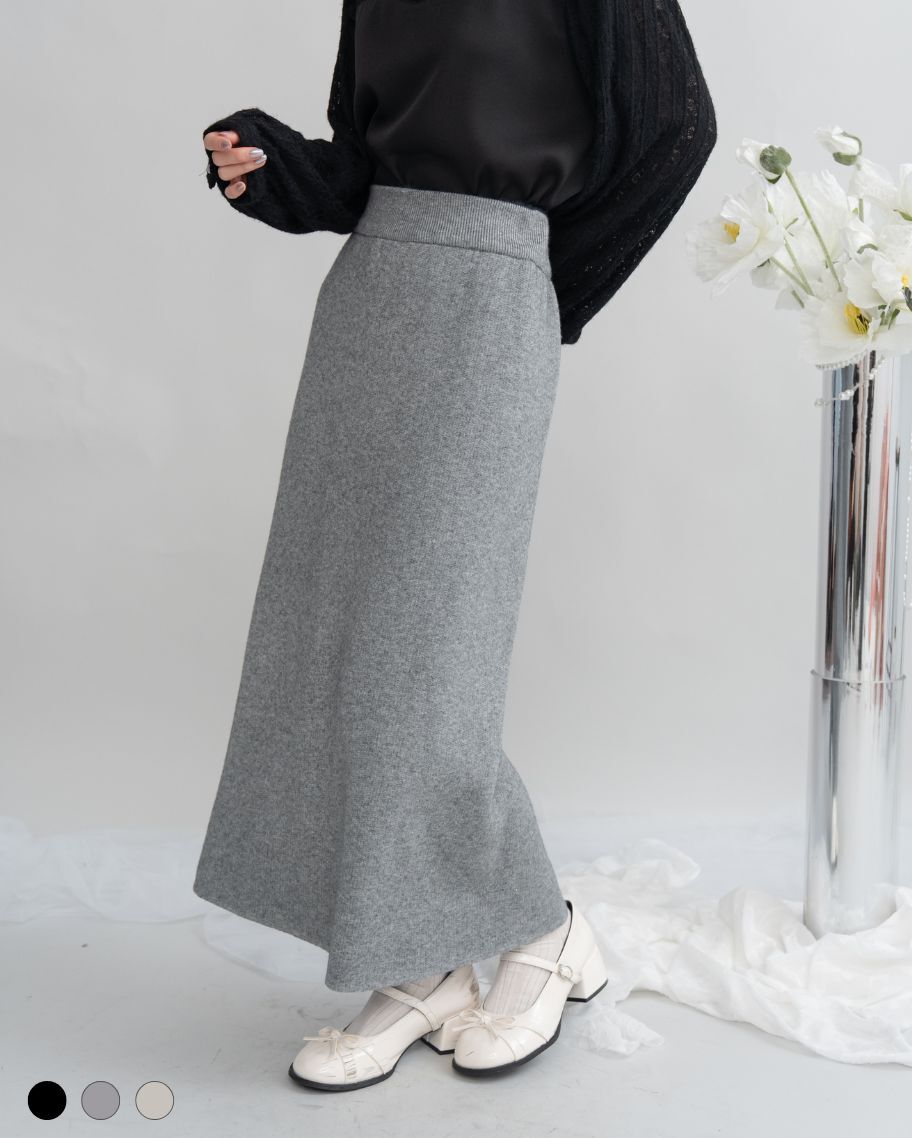 百搭內刷毛針織開衩長裙