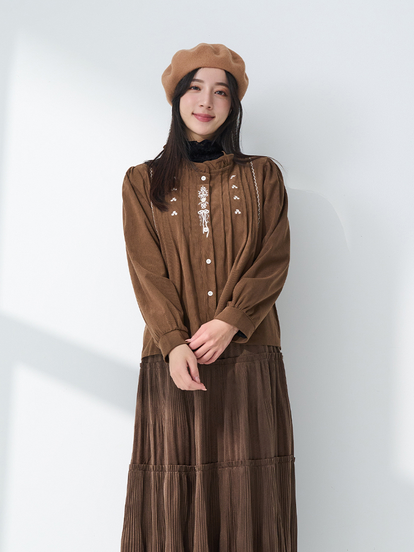 優雅光澤壓褶紋理絨感長裙