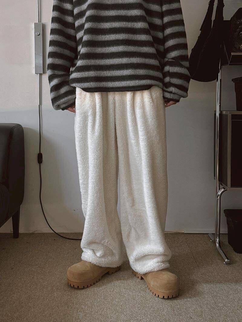 羊羔絨深褶寬褲