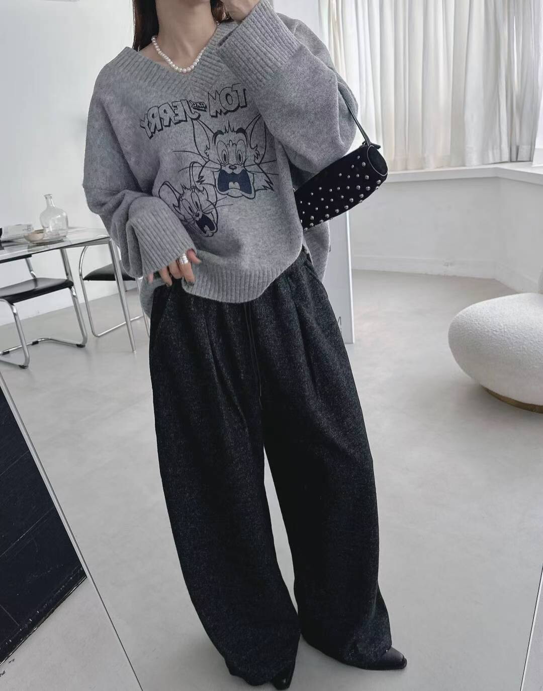 造型繭型闊腳羊毛褲