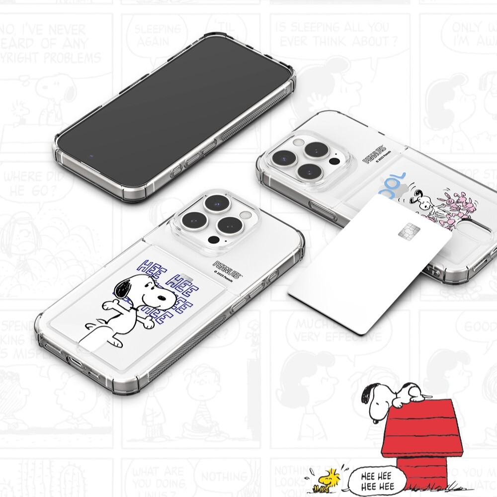 Snoopy - Clear Card Soft Case - 透明插卡槽防撞手機保護軟殼 TY