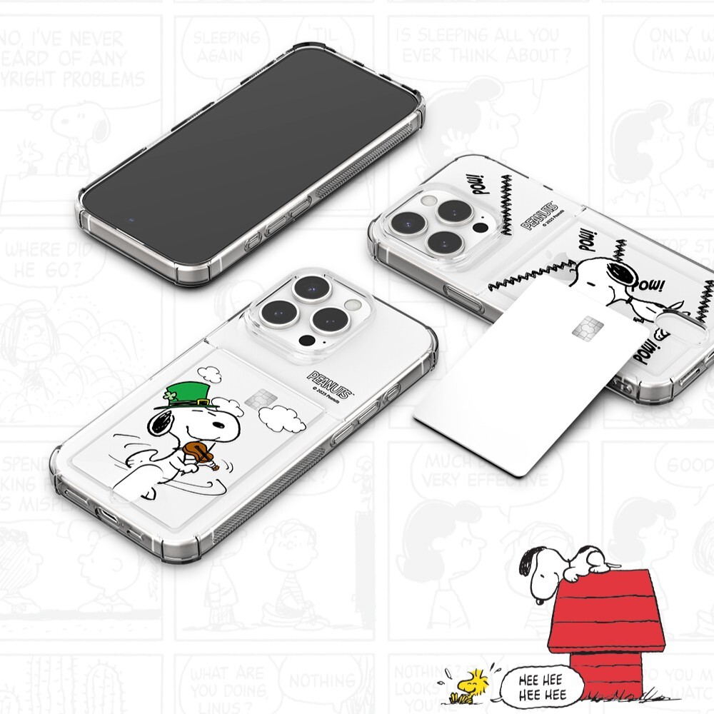 Snoopy - Clear Card Soft Case - 透明插卡槽防撞手機保護軟殼 TY