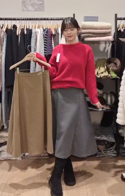 MN5302 混羊毛車線中長裙