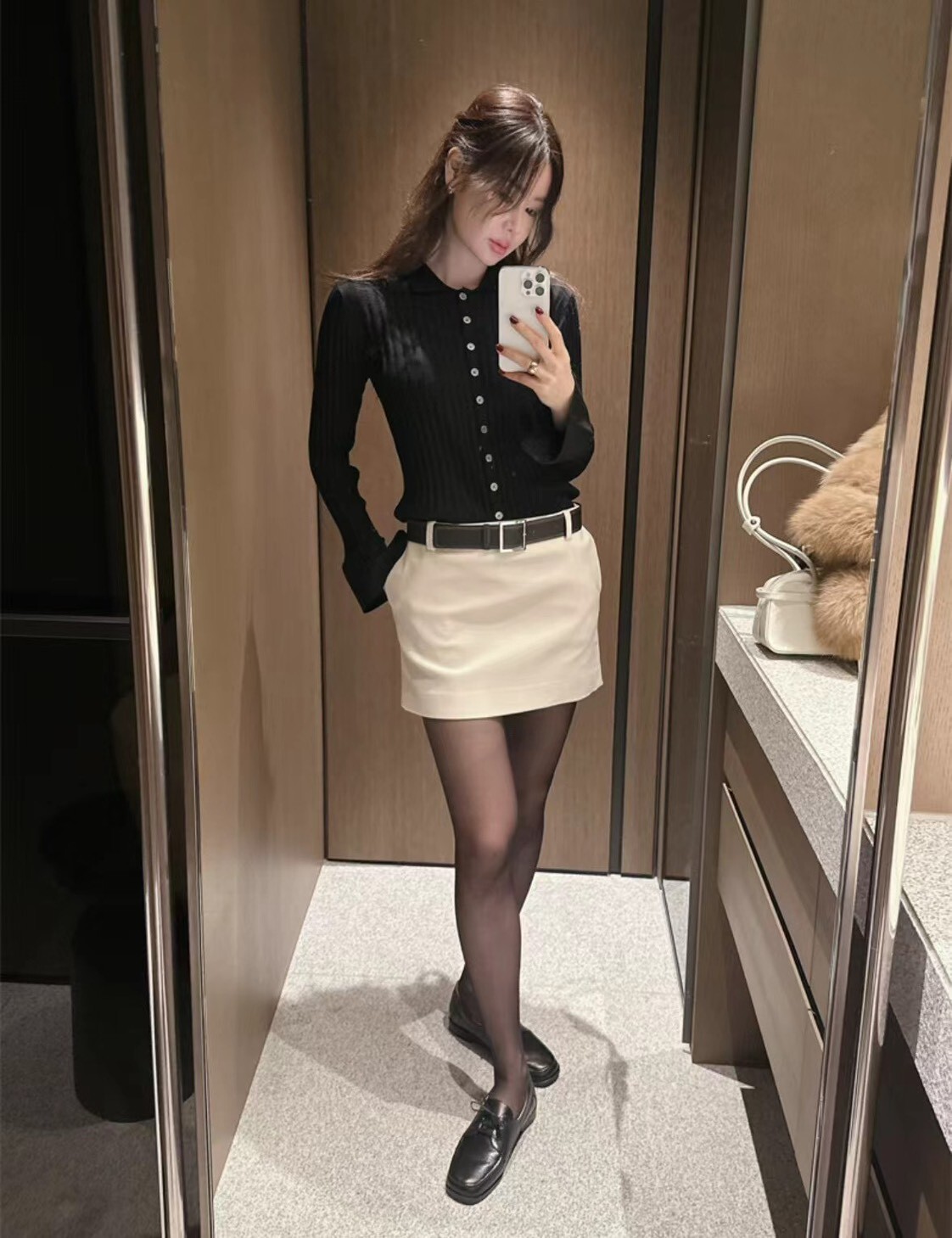 腰帶燈芯絨短裙