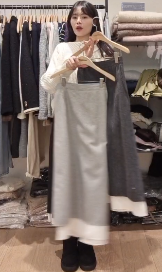 MN5310 混羊毛人字紋雙層長裙