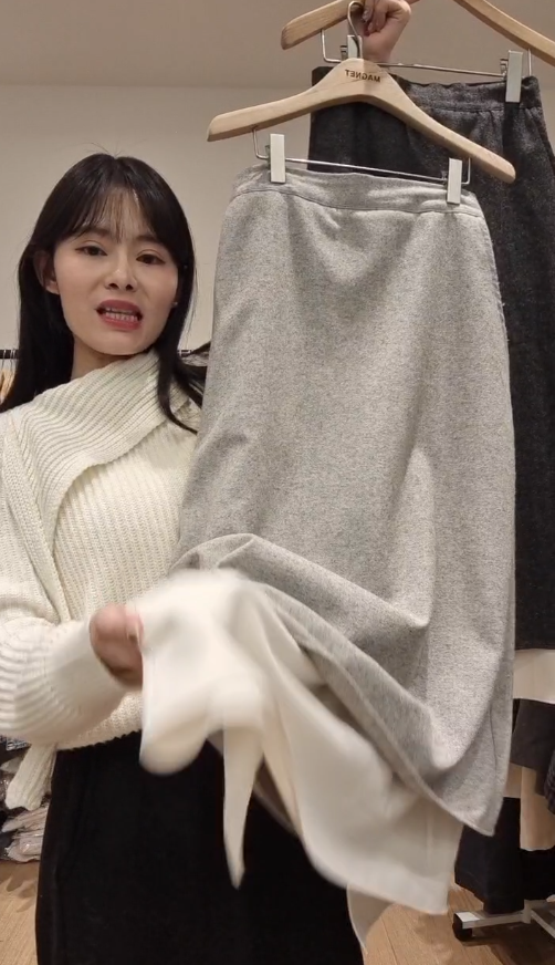 MN5310 混羊毛人字紋雙層長裙