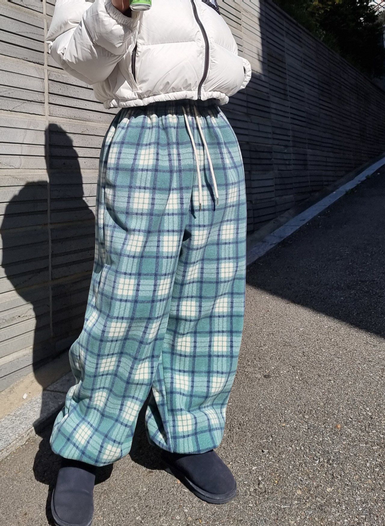 格仔束腳鬆身褲(薄抓毛底) TAC-0394P