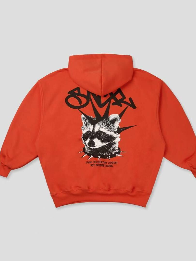 OverSize英文字圖案連帽衛衣(薄抓毛底) SVXL-096T