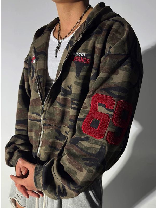 迷彩數字連帽拉鍊外套 VOLT-115JK