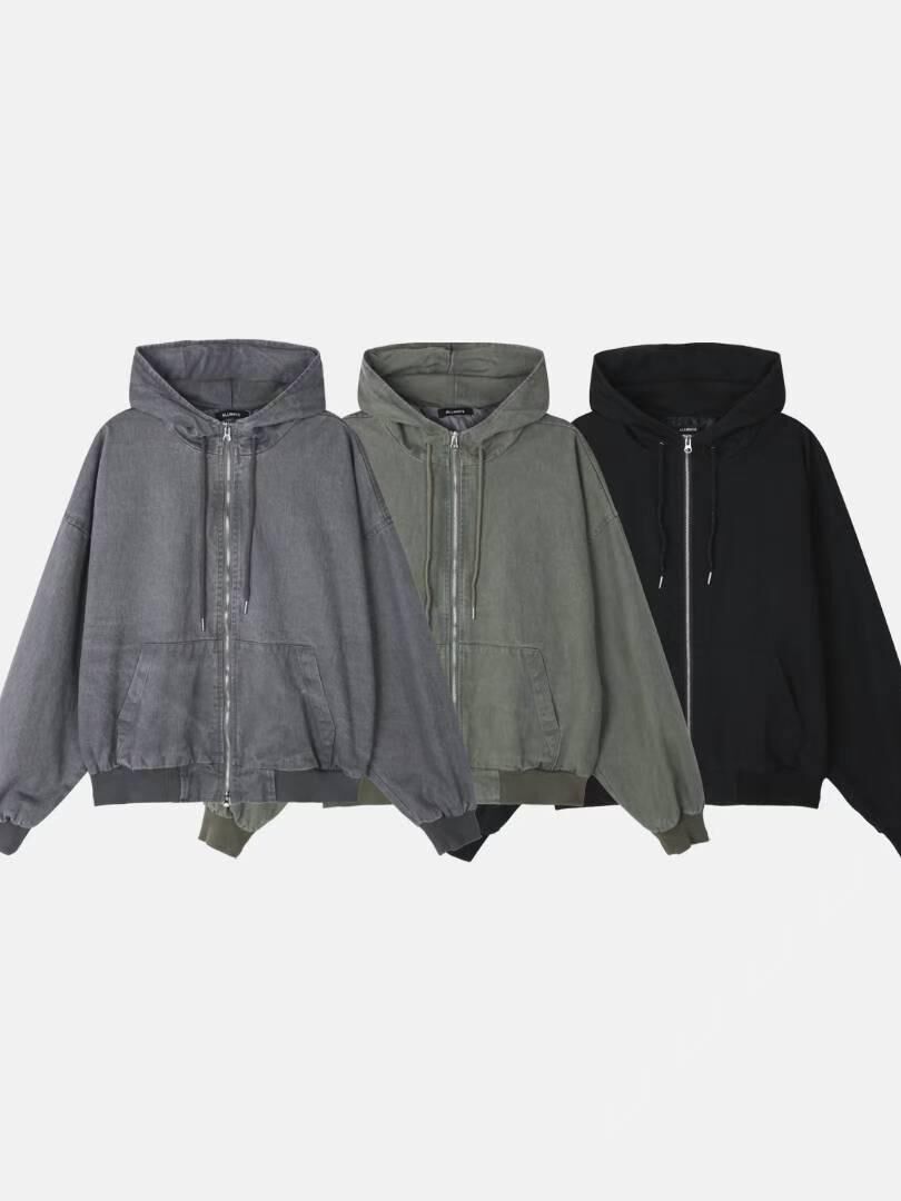 洗水淨色連帽拉鍊外套 ALLWAYS-048JK