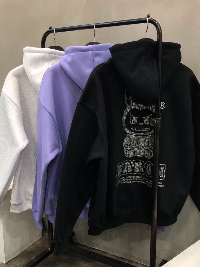 閃石兔仔圖案連帽拉鍊外套(薄抓毛底) BARON-217JK