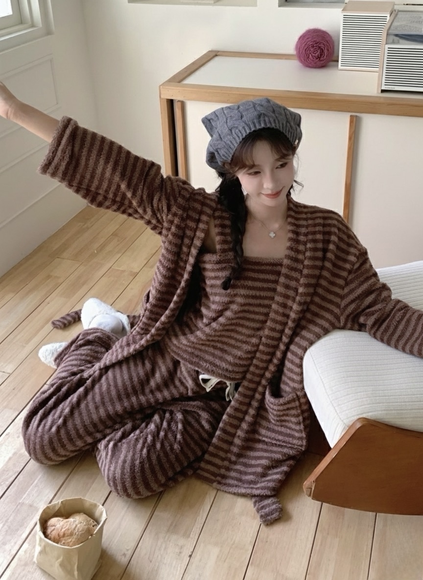 Me.gusta｜韓國品牌Public republic復古條紋毛巾布睡浴衣(現貨)