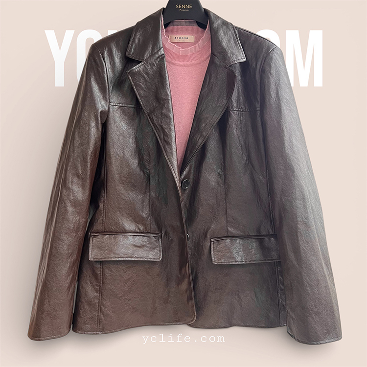 復古棕皮感西裝外套