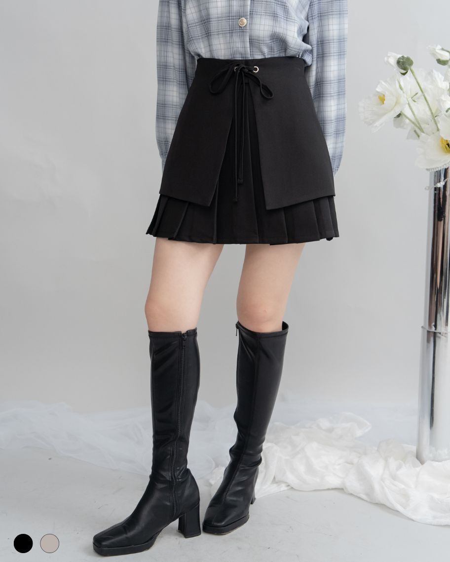 前綁帶罩片百褶裙