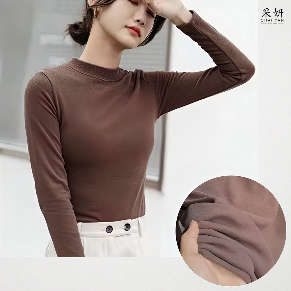 素色微高領雙刷絨長袖上衣