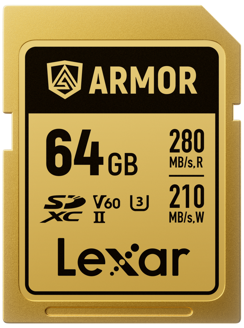 LEXAR PROFESSIONAL SD ARMOR GOLD SDHC 64GB/128GB/256GB/512GB, U3 V60 UHS-II, 6K (up to 280MB/s read, 210MB/s write)