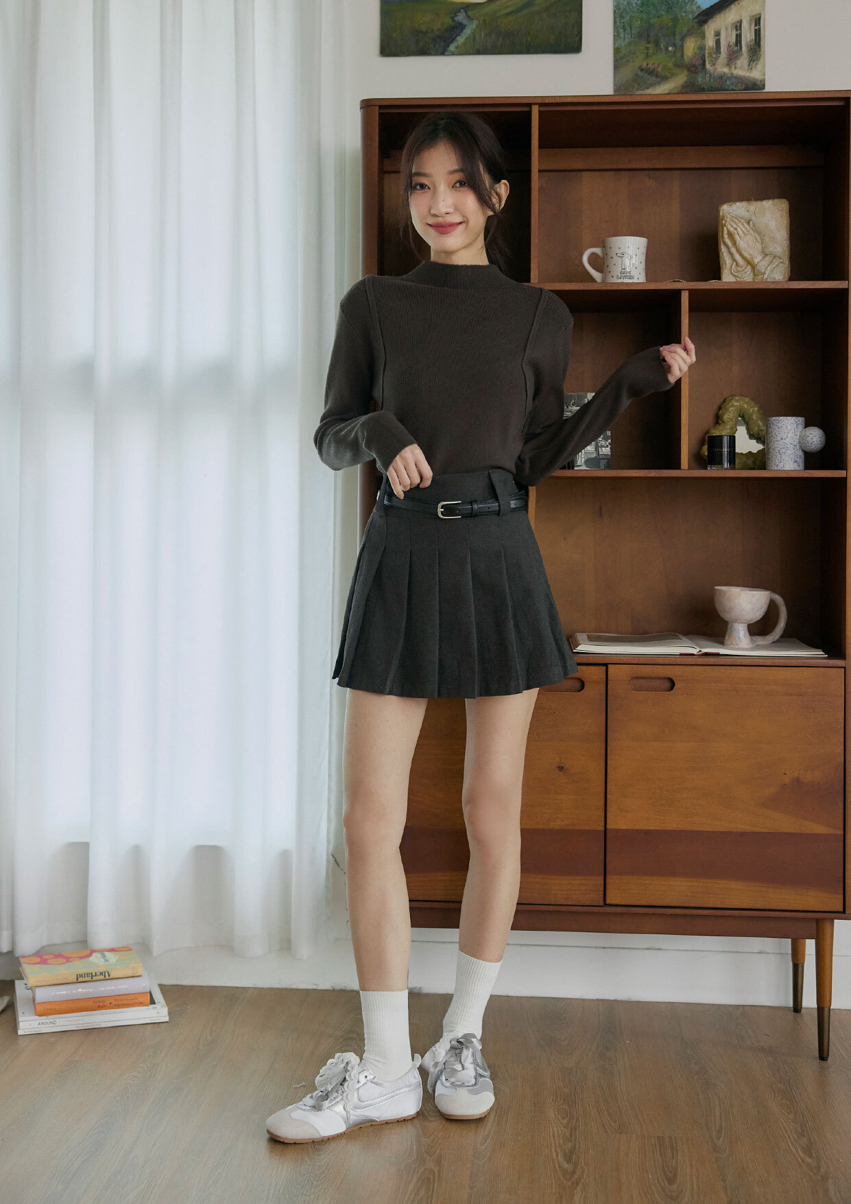 造型壓條高領針織上衣