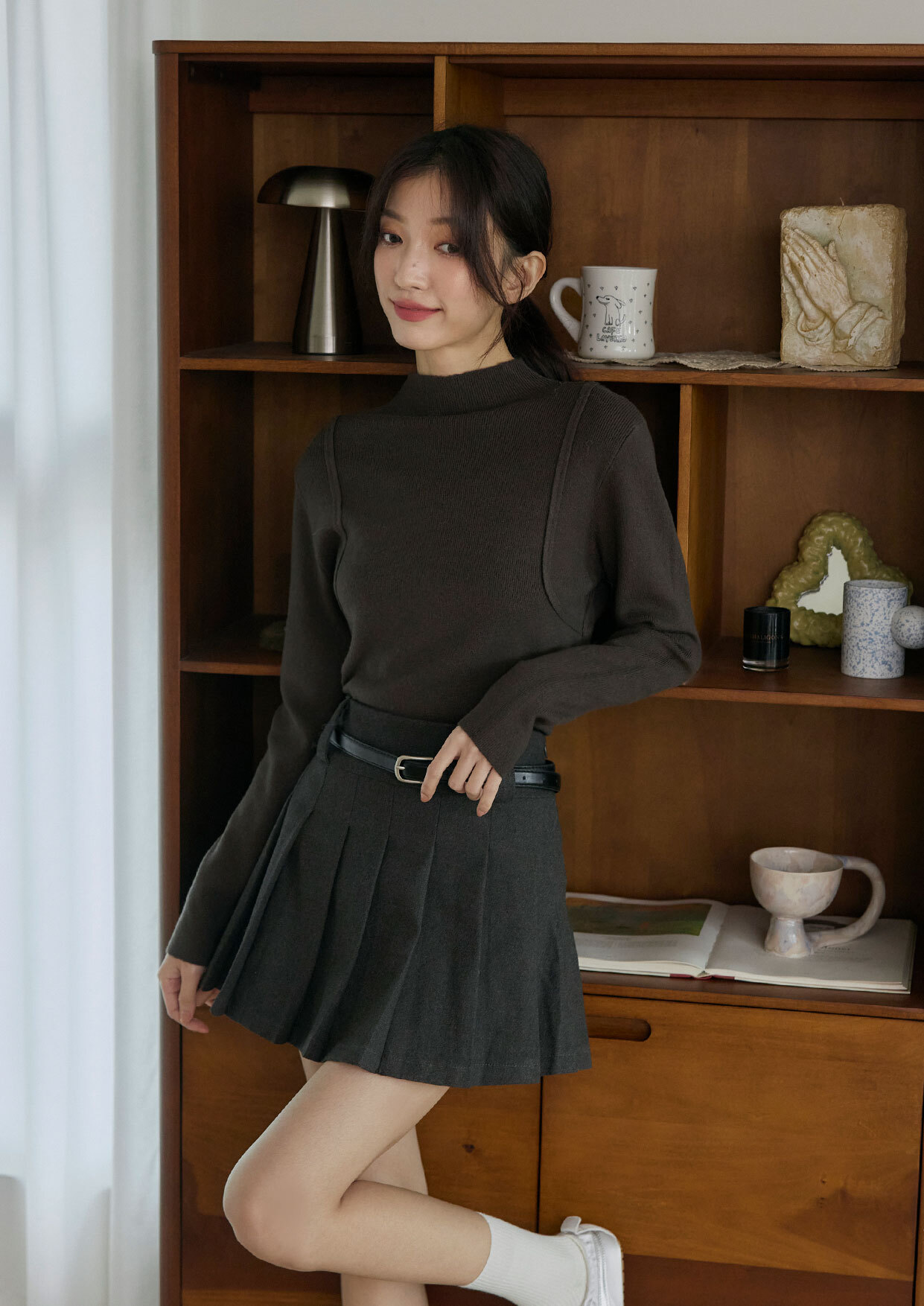 造型壓條高領針織上衣