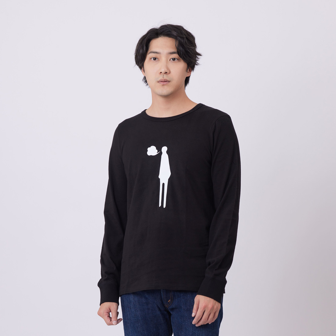 嘆息人長袖蜜桃棉男T黑色