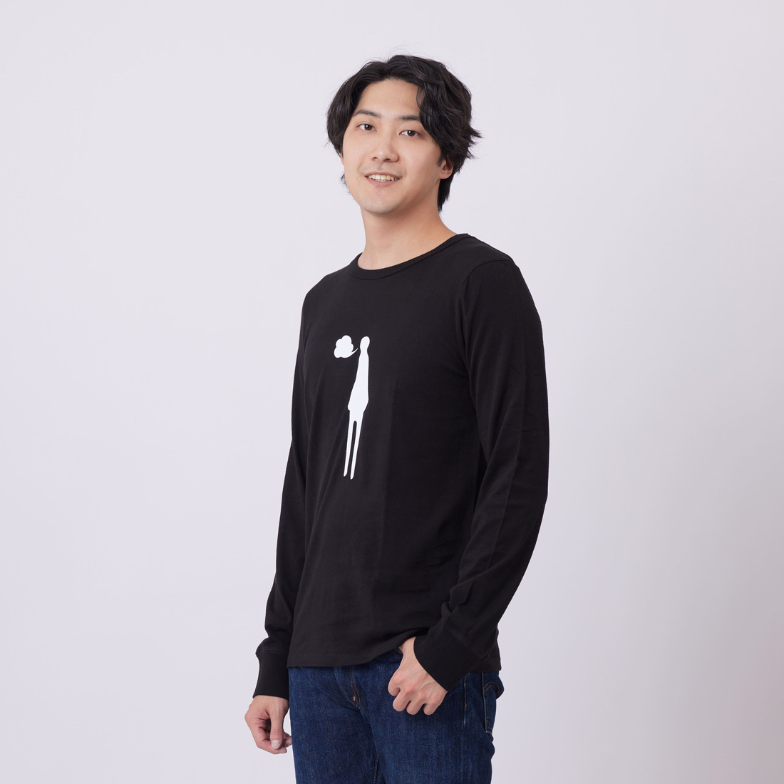 嘆息人長袖蜜桃棉男T黑色