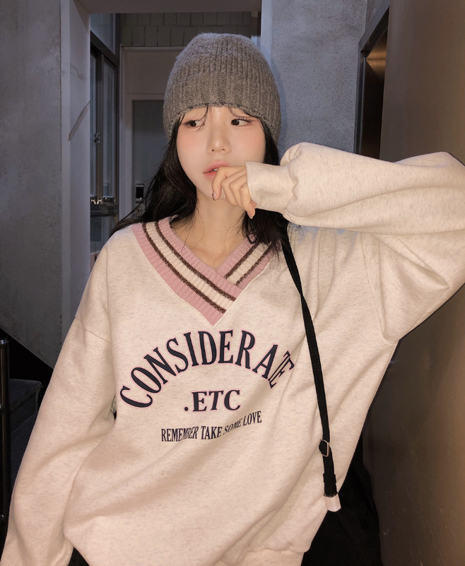 秋冬預訂｜撞色拼接V領寬鬆衛衣