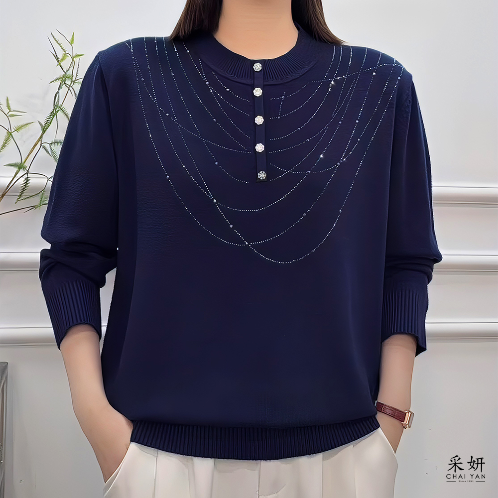 流星水鑽厚針織長袖上衣