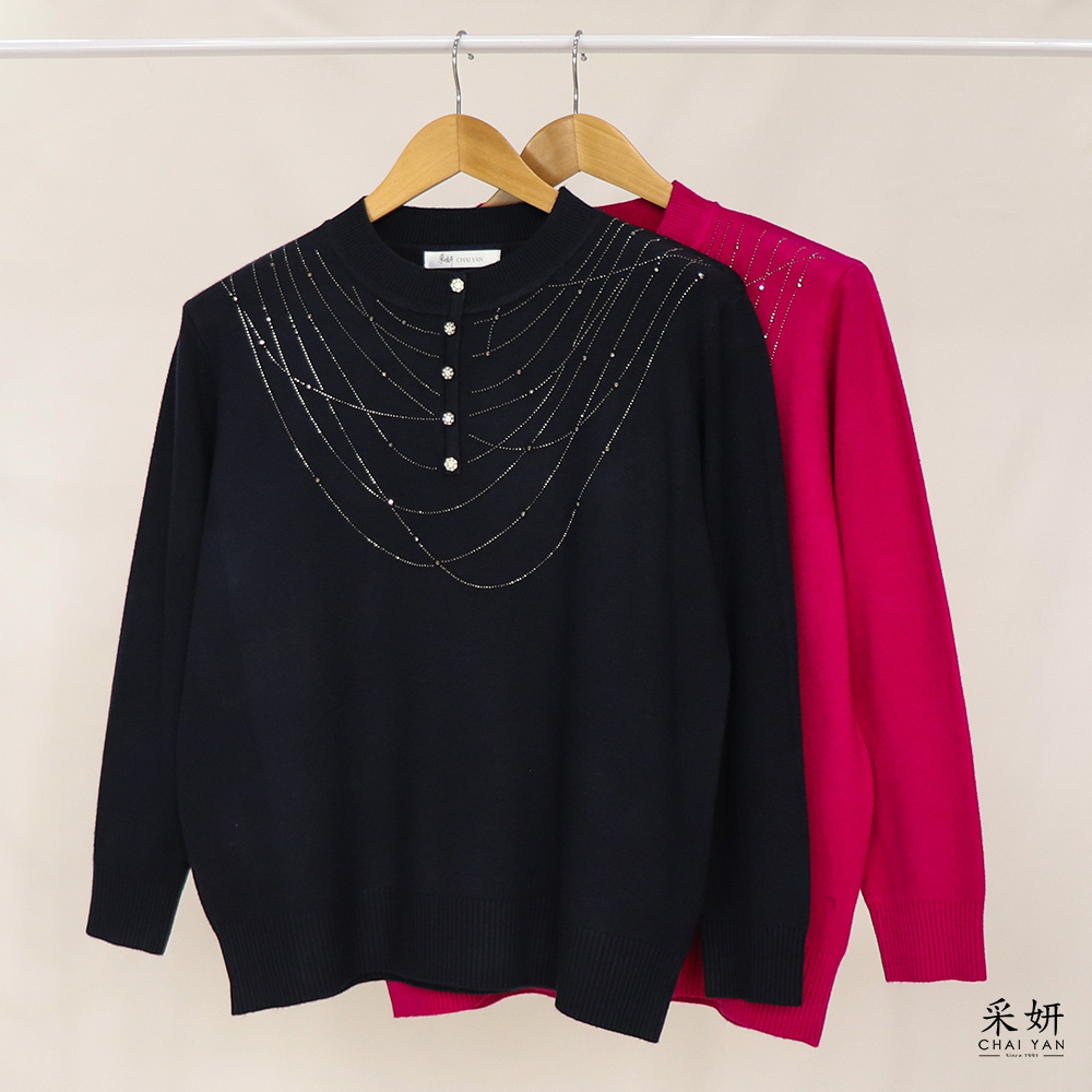 流星水鑽厚針織長袖上衣