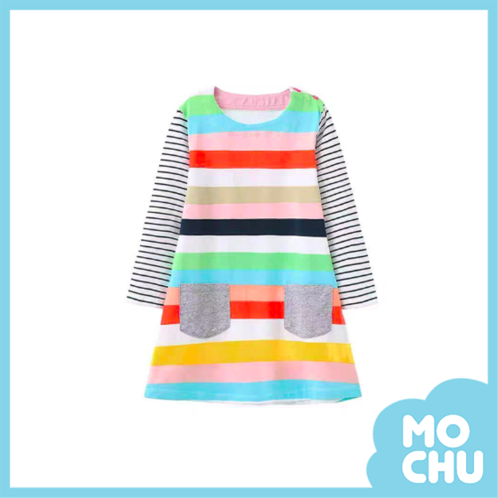 彩虹條紋長袖連身裙