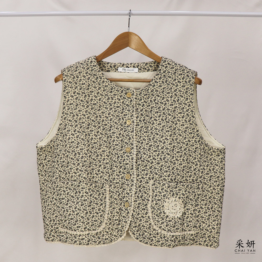 日系小碎花亞麻鋪棉背心