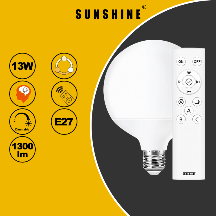 LED遙控燈膽套裝(1燈膽+1遙控) 13W G95 E27大螺頭 可調光暗及三色溫 3000K-6500K LRGA-13W-S