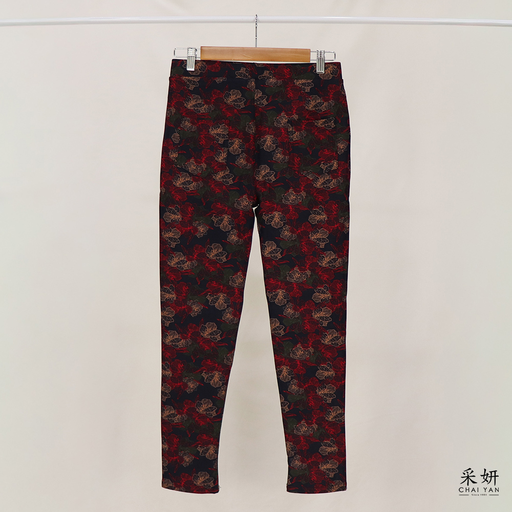 微絨紅花空氣棉貼腿褲