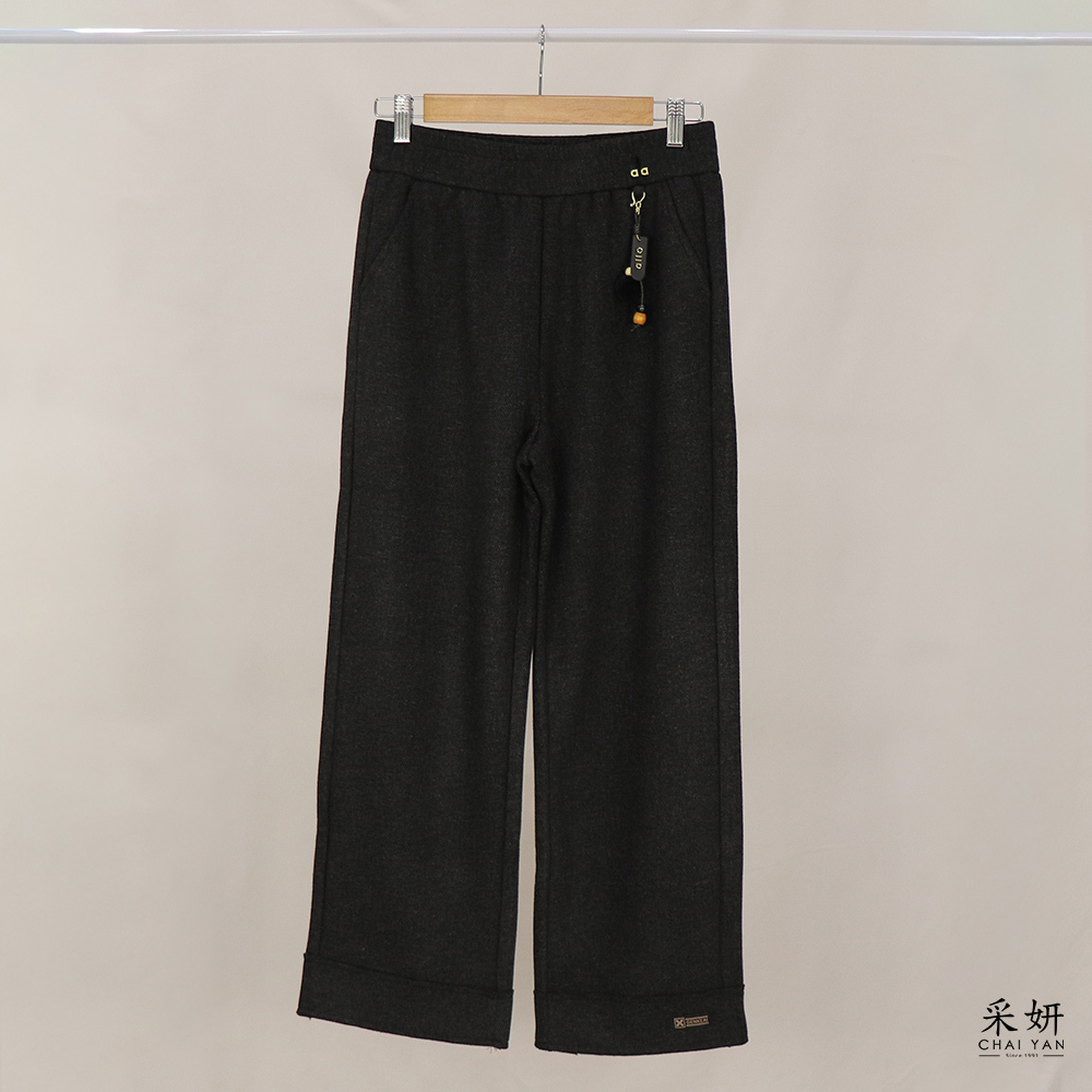 掛墜厚毛織德絨寬直筒長褲