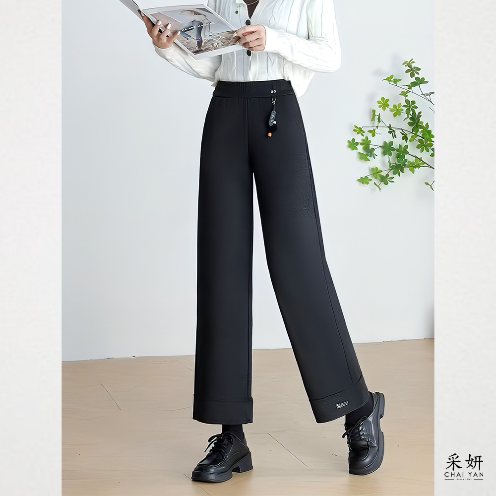 掛墜厚毛織德絨寬直筒長褲