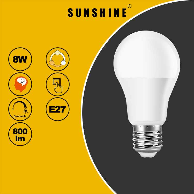 LED遙控燈膽套裝 8W A60 E27大螺頭 可調光暗及三色溫 30000K-6500K LRGA-8W-S