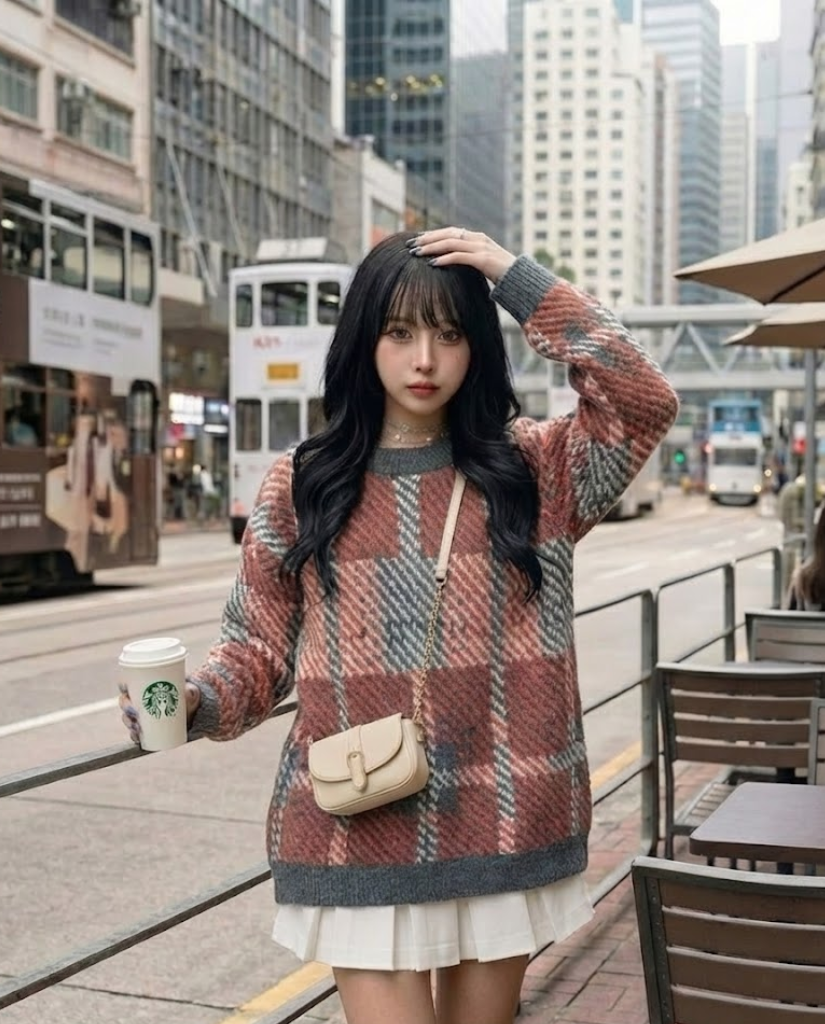 SA 彩色提花格紋針織 TOP