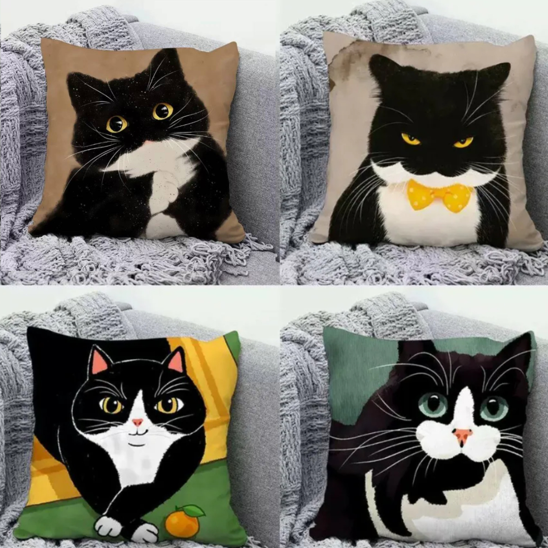 可愛乳牛貓短絨抱枕