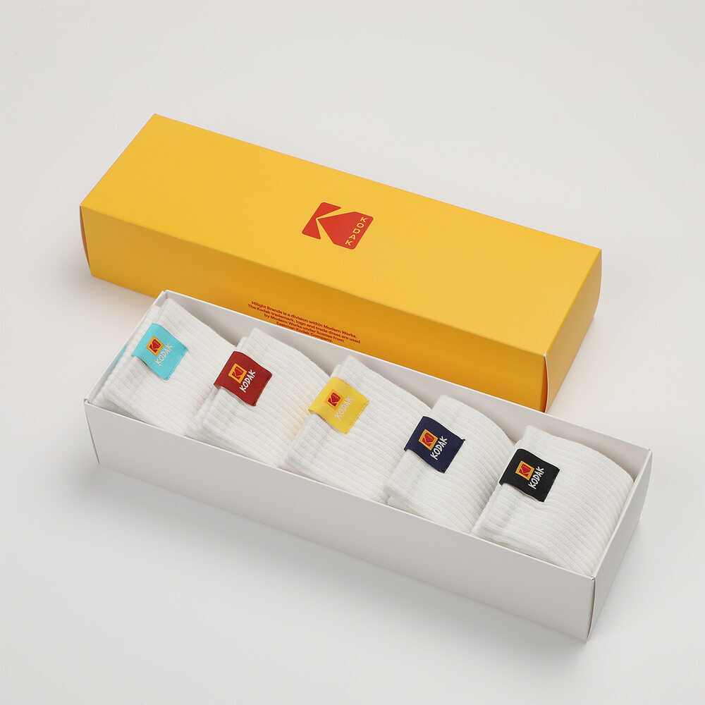 韓國 KODAK柯達｜ 五色刺繡LOGO復古運動襪 | 五雙組